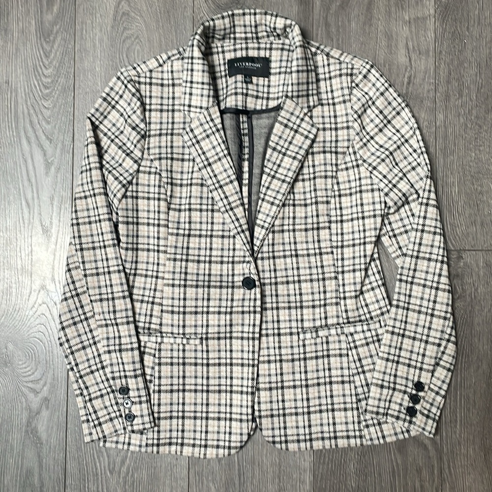 Liverpool Cashew Black Tartan Knit Blazer size small